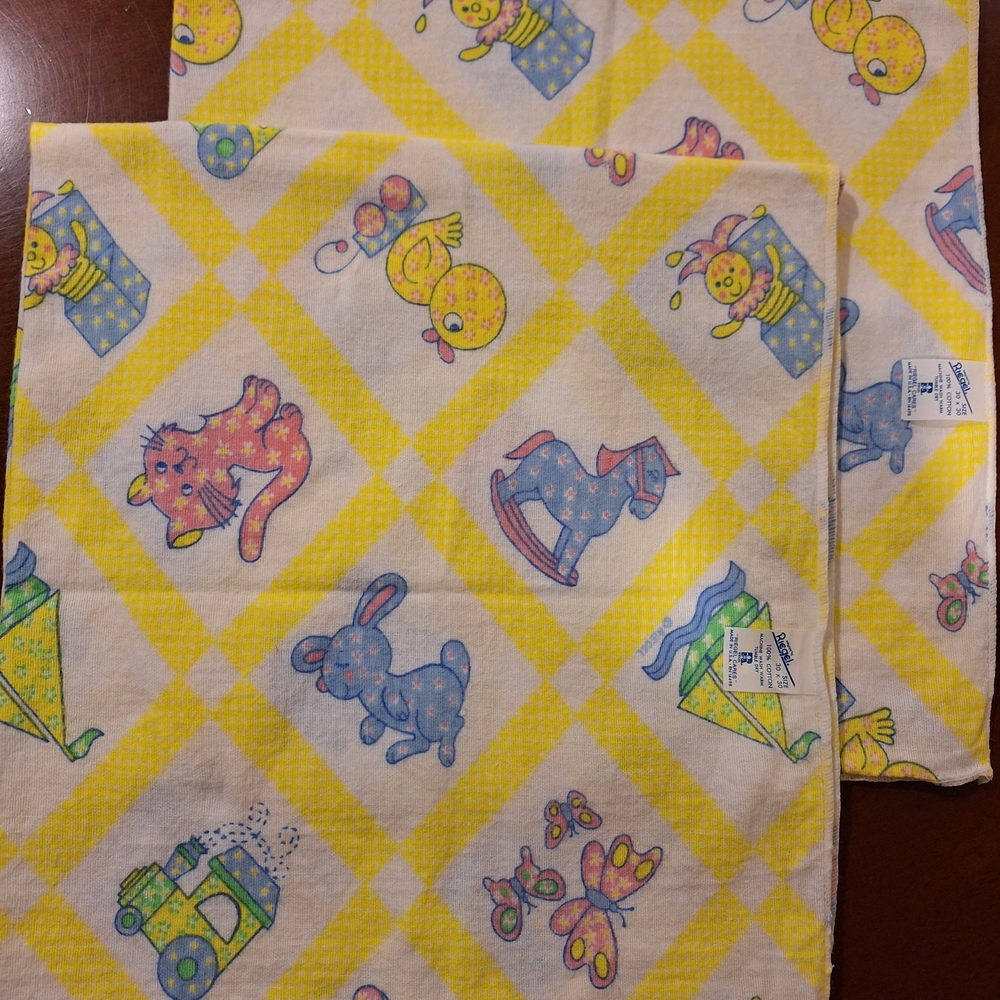 Vintage Riegel Yellow Baby Receiving Blanket Lot (2) | Animals Print